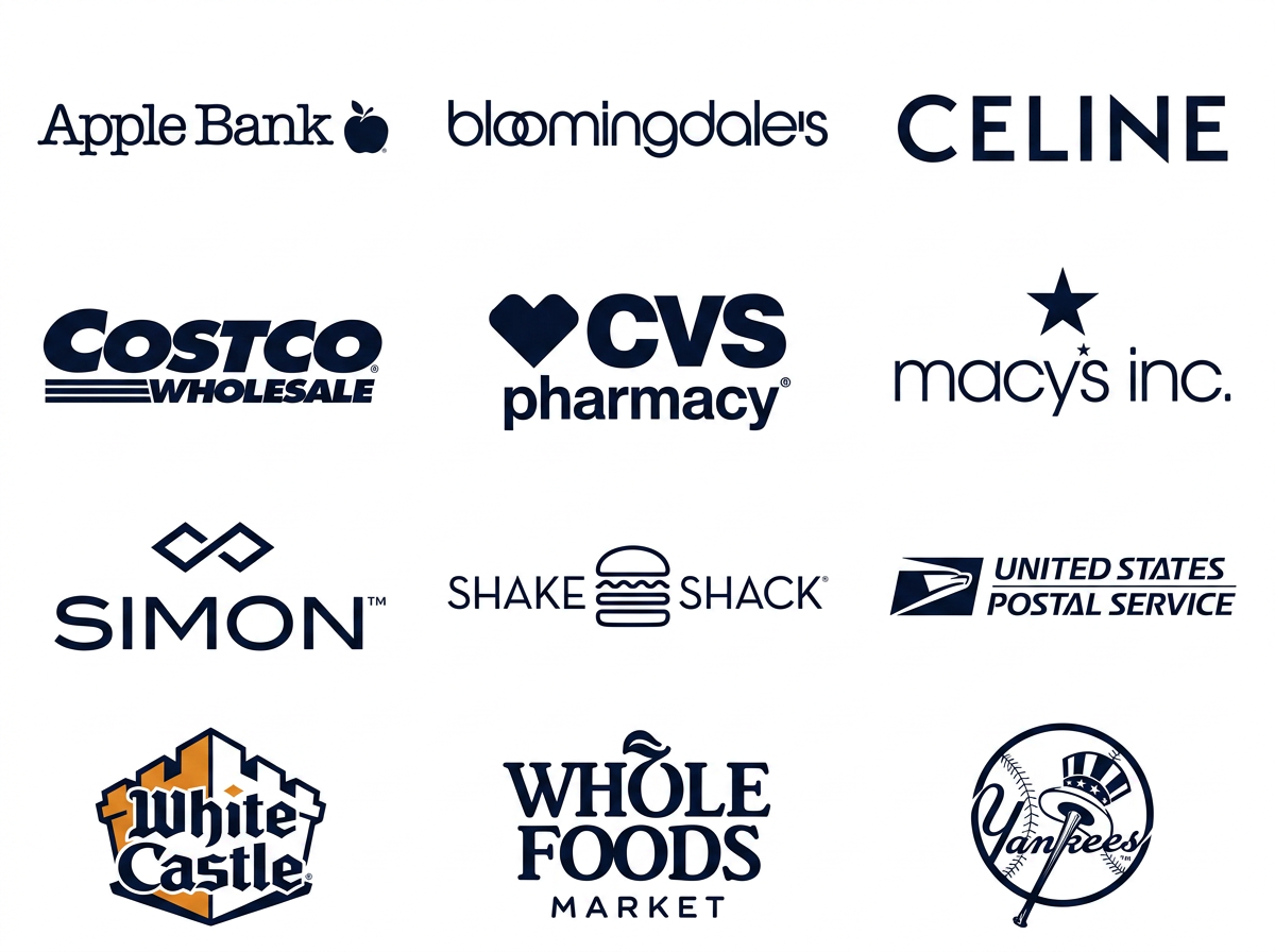 Apple Bank, Bloomingdale's, Celine, Costco, CVS, Macy's Inc, Simon, Shake Shack, USPS, TD Bank, Whole Foods, Yankees